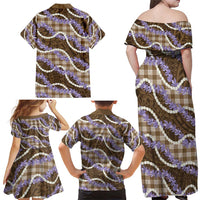 Brown Hawaii Palaka Honohono Pikake Family Matching Off Shoulder Maxi Dress and Hawaiian Shirt Hawaiian Orchid Lei Polynesian Pattern - Polynesian Pride