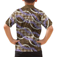 Brown Hawaii Palaka Honohono Pikake Family Matching Off Shoulder Short Dress and Hawaiian Shirt Hawaiian Orchid Lei Polynesian Pattern - Polynesian Pride