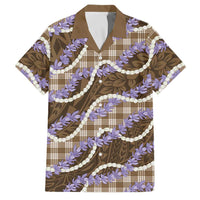 Brown Hawaii Palaka Honohono Pikake Family Matching Off Shoulder Short Dress and Hawaiian Shirt Hawaiian Orchid Lei Polynesian Pattern - Polynesian Pride