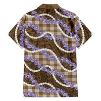 Brown Hawaii Palaka Honohono Pikake Family Matching Off Shoulder Short Dress and Hawaiian Shirt Hawaiian Orchid Lei Polynesian Pattern - Polynesian Pride