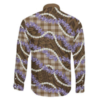 Brown Hawaii Palaka Honohono Pikake Family Matching Off Shoulder Short Dress and Hawaiian Shirt Hawaiian Orchid Lei Polynesian Pattern - Polynesian Pride