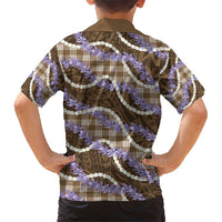 Brown Hawaii Palaka Honohono Pikake Family Matching Short Sleeve Bodycon Dress and Hawaiian Shirt Hawaiian Orchid Lei Polynesian Pattern - Polynesian Pride