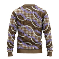 Brown Hawaii Palaka Honohono Pikake Ugly Christmas Sweater Hawaiian Orchid Lei Polynesian Pattern - Polynesian Pride