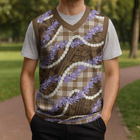 Brown Hawaii Palaka Honohono Pikake Christmas Knitted V-Neck Vest Hawaiian Orchid Lei Polynesian Pattern - Polynesian Pride