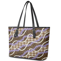 Brown Hawaii Palaka Honohono Pikake Leather Tote Bag Hawaiian Orchid Lei Polynesian Pattern - Polynesian Pride