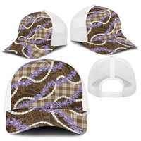 Brown Hawaii Palaka Honohono Pikake Mesh Trucker Cap Hawaiian Orchid Lei Polynesian Pattern LT14 - Polynesian Pride