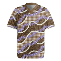 Brown Hawaii Palaka Honohono Pikake Rugby Jersey Hawaiian Orchid Lei Polynesian Pattern LT14 Brown - Polynesian Pride