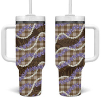 Brown Hawaii Palaka Honohono Pikake Tumbler With Handle Hawaiian Orchid Lei Polynesian Pattern - Polynesian Pride