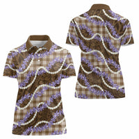 Brown Hawaii Palaka Honohono Pikake Women Polo Shirt Hawaiian Orchid Lei Polynesian Pattern - Polynesian Pride