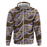 Brown Hawaii Palaka Honohono Pikake Zip Hoodie Hawaiian Orchid Lei Polynesian Pattern - Polynesian Pride