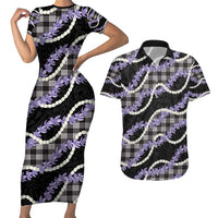 Black Hawaii Palaka Honohono Pikake Couples Matching Short Sleeve Bodycon Dress and Hawaiian Shirt Hawaiian Orchid Lei Polynesian Pattern - Polynesian Pride