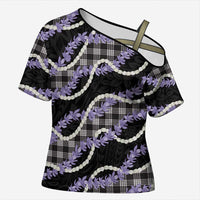 Black Hawaii Palaka Honohono Pikake Cross Shoulder Shirt Hawaiian Orchid Lei Polynesian Pattern LT14 Female Black - Polynesian Pride