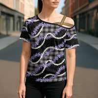 Black Hawaii Palaka Honohono Pikake Cross Shoulder Shirt Hawaiian Orchid Lei Polynesian Pattern LT14 - Polynesian Pride