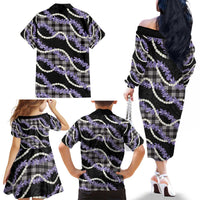 Black Hawaii Palaka Honohono Pikake Family Matching Off The Shoulder Long Sleeve Dress and Hawaiian Shirt Hawaiian Orchid Lei Polynesian Pattern - Polynesian Pride