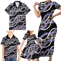 Black Hawaii Palaka Honohono Pikake Family Matching Short Sleeve Bodycon Dress and Hawaiian Shirt Hawaiian Orchid Lei Polynesian Pattern - Polynesian Pride