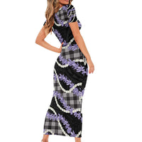 Black Hawaii Palaka Honohono Pikake Family Matching Short Sleeve Bodycon Dress and Hawaiian Shirt Hawaiian Orchid Lei Polynesian Pattern - Polynesian Pride