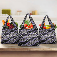 Black Hawaii Palaka Honohono Pikake Grocery Bag Hawaiian Orchid Lei Polynesian Pattern - Polynesian Pride
