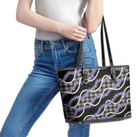 Black Hawaii Palaka Honohono Pikake Leather Tote Bag Hawaiian Orchid Lei Polynesian Pattern - Polynesian Pride
