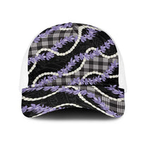 Black Hawaii Palaka Honohono Pikake Mesh Trucker Cap Hawaiian Orchid Lei Polynesian Pattern LT14 One Size White Black - Polynesian Pride