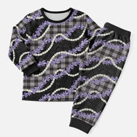 Black Hawaii Palaka Honohono Pikake Christmas Pajama Set Hawaiian Orchid Lei Polynesian Pattern - Polynesian Pride