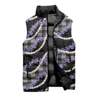 Black Hawaii Palaka Honohono Pikake Sleeveless Puffer Jacket Hawaiian Orchid Lei Polynesian Pattern - Polynesian Pride