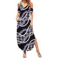 Black Hawaii Palaka Honohono Pikake Summer Maxi Dress Hawaiian Orchid Lei Polynesian Pattern LT14 Women Black - Polynesian Pride