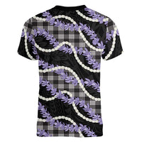 Black Hawaii Palaka Honohono Pikake Women V-Neck T-Shirt Hawaiian Orchid Lei Polynesian Pattern - Polynesian Pride