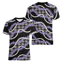 Black Hawaii Palaka Honohono Pikake Women V-Neck T-Shirt Hawaiian Orchid Lei Polynesian Pattern - Polynesian Pride