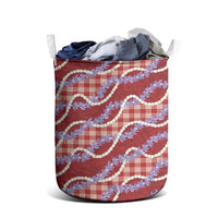 Red Hawaii Palaka Honohono Pikake Laundry Basket Hawaiian Orchid Lei Polynesian Pattern - Polynesian Pride