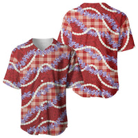 Red Hawaii Palaka Honohono Pikake Baseball Jersey Hawaiian Orchid Lei Polynesian Pattern LT14 - Polynesian Pride