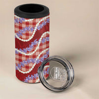 Red Hawaii Palaka Honohono Pikake 4 in 1 Can Cooler Tumbler Hawaiian Orchid Lei Polynesian Pattern - Polynesian Pride