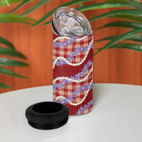 Red Hawaii Palaka Honohono Pikake 4 in 1 Can Cooler Tumbler Hawaiian Orchid Lei Polynesian Pattern - Polynesian Pride