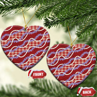 Red Hawaii Palaka Honohono Pikake Ceramic Ornament Hawaiian Orchid Lei Polynesian Pattern - Polynesian Pride