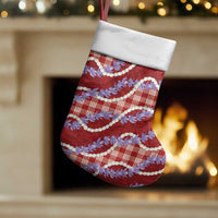 Red Hawaii Palaka Honohono Pikake Christmas Stocking Hawaiian Orchid Lei Polynesian Pattern - Polynesian Pride