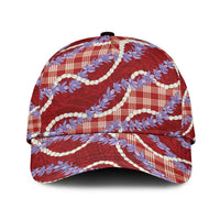 Red Hawaii Palaka Honohono Pikake Classic Cap Hawaiian Orchid Lei Polynesian Pattern - Polynesian Pride