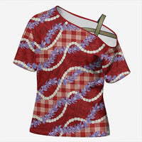 Red Hawaii Palaka Honohono Pikake Cross Shoulder Shirt Hawaiian Orchid Lei Polynesian Pattern LT14 Female Red - Polynesian Pride