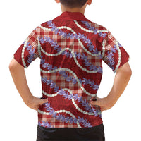 Red Hawaii Palaka Honohono Pikake Family Matching Long Sleeve Bodycon Dress and Hawaiian Shirt Hawaiian Orchid Lei Polynesian Pattern LT14 - Polynesian Pride
