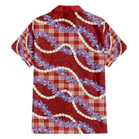 Red Hawaii Palaka Honohono Pikake Family Matching Off Shoulder Maxi Dress and Hawaiian Shirt Hawaiian Orchid Lei Polynesian Pattern LT14 - Polynesian Pride