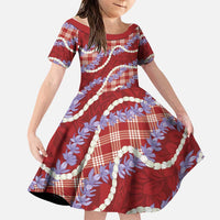 Red Hawaii Palaka Honohono Pikake Family Matching Puletasi and Hawaiian Shirt Hawaiian Orchid Lei Polynesian Pattern LT14 Daughter's Dress Red - Polynesian Pride