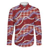 Red Hawaii Palaka Honohono Pikake Family Matching Summer Maxi Dress and Hawaiian Shirt Hawaiian Orchid Lei Polynesian Pattern LT14 Dad's Shirt - Long Sleeve Red - Polynesian Pride