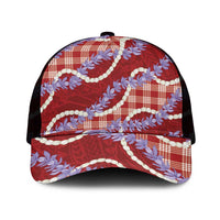 Red Hawaii Palaka Honohono Pikake Mesh Trucker Cap Hawaiian Orchid Lei Polynesian Pattern - Polynesian Pride