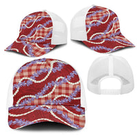 Red Hawaii Palaka Honohono Pikake Mesh Trucker Cap Hawaiian Orchid Lei Polynesian Pattern LT14 - Polynesian Pride