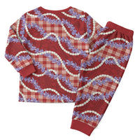 Red Hawaii Palaka Honohono Pikake Christmas Pajama Set Hawaiian Orchid Lei Polynesian Pattern - Polynesian Pride