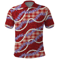 Red Hawaii Palaka Honohono Pikake Polo Shirt Hawaiian Orchid Lei Polynesian Pattern LT14 Red - Polynesian Pride