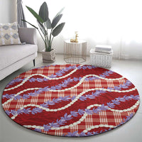 Red Hawaii Palaka Honohono Pikake Round Carpet Hawaiian Orchid Lei Polynesian Pattern - Polynesian Pride