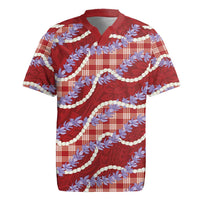 Red Hawaii Palaka Honohono Pikake Rugby Jersey Hawaiian Orchid Lei Polynesian Pattern - Polynesian Pride
