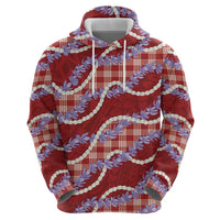 Red Hawaii Palaka Honohono Pikake Zip Hoodie Hawaiian Orchid Lei Polynesian Pattern - Polynesian Pride