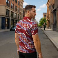 Red Hawaii Palaka Honohono Pikake Zipper Polo Shirt Hawaiian Orchid Lei Polynesian Pattern LT14 - Polynesian Pride