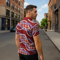 Red Hawaii Palaka Honohono Pikake Zipper Polo Shirt Hawaiian Orchid Lei Polynesian Pattern - Polynesian Pride