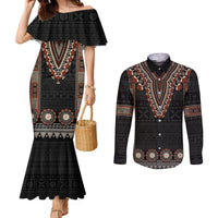 Bula Fiji Dashiki Vintage Fijian Masi Tapa Pattern Couples Matching Mermaid Dress and Long Sleeve Button Shirt LT14 Brown - Polynesian Pride